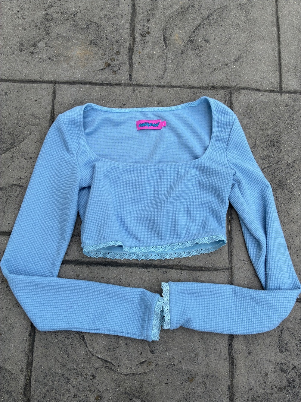 Edikted Light Blue Lace-Trim Crop Top
